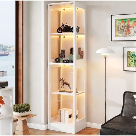 Mueble estrecho con LED y cuatro baldas blanco OKMYHOME (1/5)