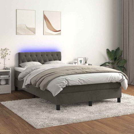 Cama box spring colchón y LED terciopelo gris oscuro 120x200 cm (1/5)