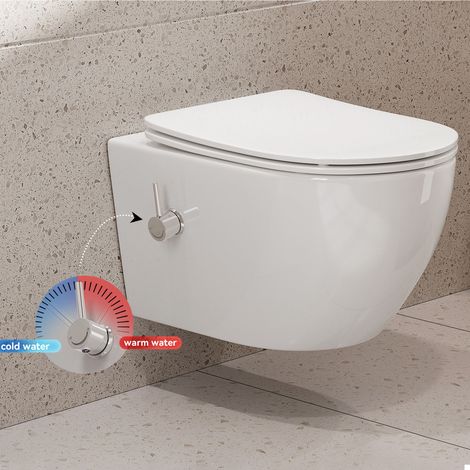 Horow – WC suspendu sans bride avec fonction bidet – Buse réglable 360° – Chasse d'eau innovante – Surface antibactérienne – Montage dissimulé (1/5)