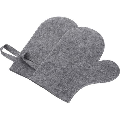Moufles de Sauna en Feutre 2 Pièces, Isolants, Blancs et Gris Dos et Peau, Usage Sauna et Bain, Faciles à Ranger, Remplace la Serviette de Bain (1/5)