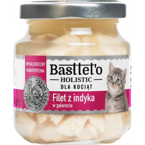 Basttet'o Holistic Monoprotein-Nassfutter für Katzen in Gelee Glas 130 g – Kätzchen Truthahn in Gelee 130 g
