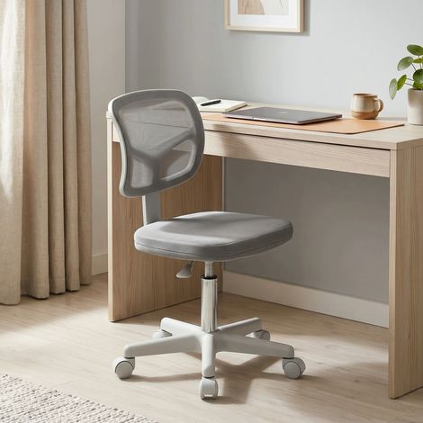 Chaise bureau ergonomique sans accoudoirs, pivotant, dossier courbé maille roulettes gris. Design sobre et confort pour un bureau épuré et professionnel. (1/5)
