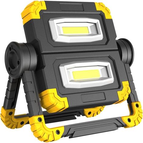 Projecteur LED Rechargeable Projecteur Chantier LED Pliable Rotation à 360° Projecteur LED Portable COB LED Lampe de Travail avec 3 Modes pour Camping Chantier Garage Atelier Pêche (Jaune)