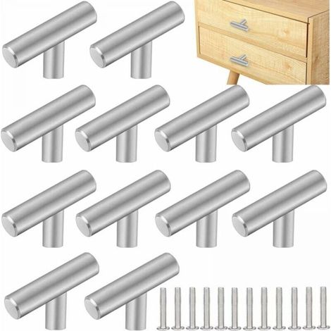 12PCS 50x32mm Stainless Steel Kitchen Cabinet Handle Silver Furniture Handle T Shape Door Handle Single Hole T Shape Silver Drawer Handle (1/4)
