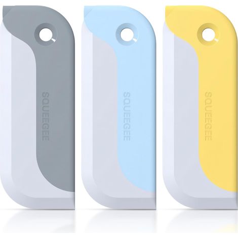 Lot de 3 petites raclettes, raclette pour miroirs de douche, rétroviseurs de voiture, raclette à verre. Gris, jaune, bleu pour la maison