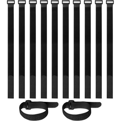 10 Pièces Scratch Cable Réutilisables en Nylon Noir 50 cm x 2 cm, Attache Câble avec Boucle, Ruban pour Gestion des Scrtch Cables, Maison, Bureau et Extérieur - (1/5)