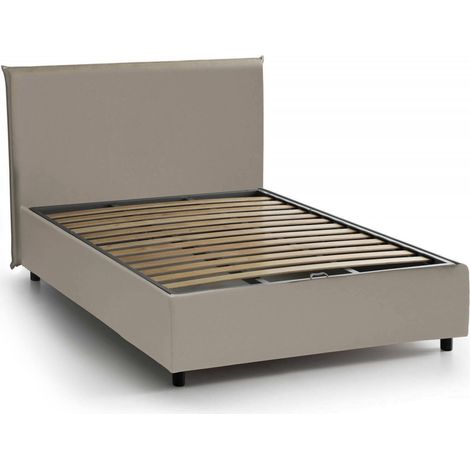 Talamo Italia Letto piazza e mezza Assia, Letto contenitore con rivestimento in ecopelle, 100% Made in Italy, Apertura frontale, adatto per materasso Cm 120x200, Tortora, con imballo rinforzato