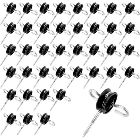 Lot de 40 isolateurs de poignée de portail, isolateurs électriques robustes pour clôture, double crochet d'ancrage de portail à vis pour cordes, fils et brins (1/5)