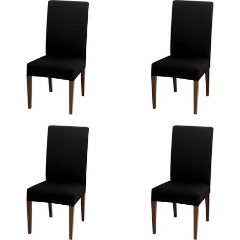 Housse de protection de siège de chaise lavable amovible et extensible 4 pièces (noir) (1/5)