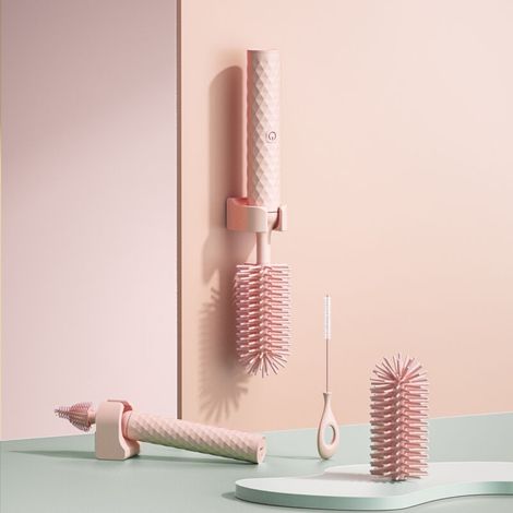 Brosse électrique de nettoyage de biberons avec trois têtes de brosse, brosse de nettoyage de tasse (rose) (1/5)