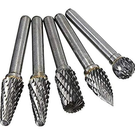 [JAMAIS UTILISÉ]Fraises Diamant, 5 PCS 6mm Queue Tête Tungstène Carbure Double Coupe Rotary Burr Set Pour Travail du Bois Gravure Die Grinder Carving Burr Bit Set (1/5)