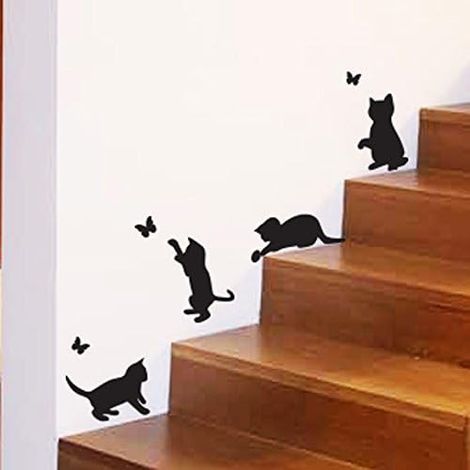 Katzen spielen und Schmetterlinge fangen – Wandtattoo aus Vinyl, Wandbild, Wanddekoration für Küche, Kinderzimmer (1/3)