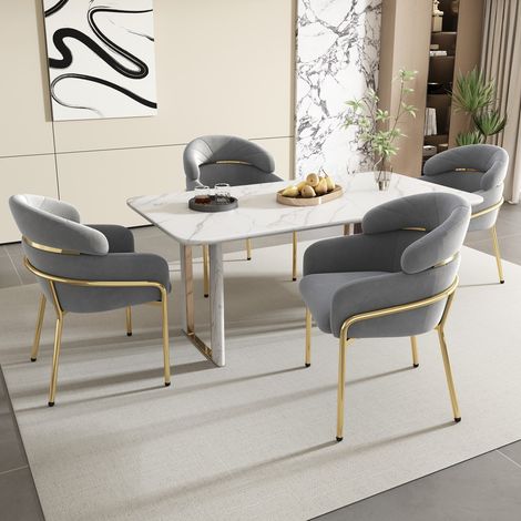 Lot de 4 chaises velours gris - Salle à manger, salon ou chambre - Pieds métal luxe léger - Confort loisirs élégant - 4 pieds (1/5)