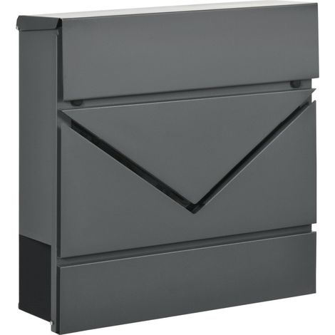 Boîte aux lettres en acier gris avec couvercle, serrure et évacuation d'eau (1/5)