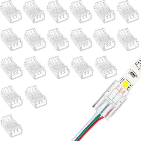 Connecteur Pour Ruban Led - Sans Soudure - 3 Broches - Largeur 10 Mm - Compatible Rubans Led Smd 5050 Et 3528 - 20 Pièces