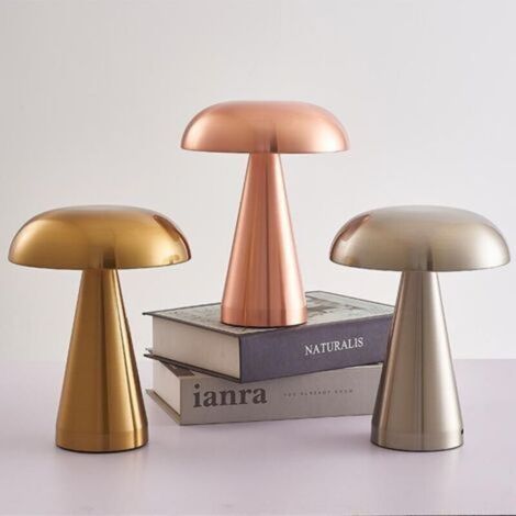 Pilzlampe, Goldene Pilzleuchte, Wiederaufladbare Tischleuchte für Schlafzimmer und Büro, Dimmbares Nachtlicht mit Touchscreen-Funktion und Schreibtischlampenfunktion, Champagnergold (Gold) (1/4)
