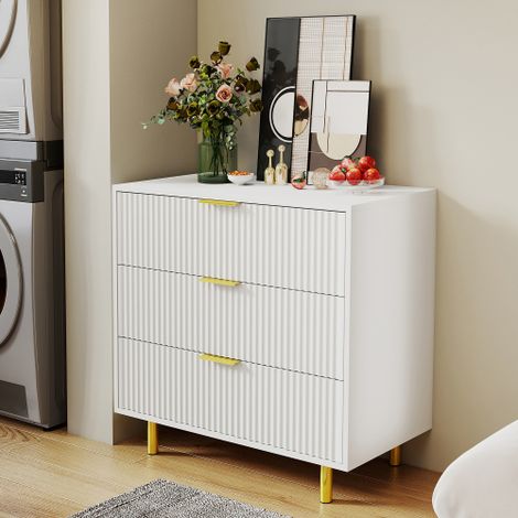 Commode avec 3 tiroirs, blanc et or, 80x40x72 cm (1/5)