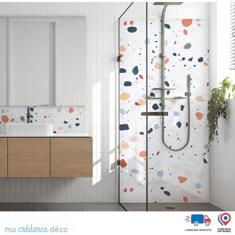 Panneau de douche : Terrazzo graphique 3 - Couleur Rouge beige - Alu composite - 90 - 245 (1/4)