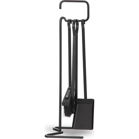 Le Marquier – Serviteur de cheminée en acier peint noir – Dimensions L 21 x P 25 x H 65 cm – Accessoires inclus : pelle, balai, pince