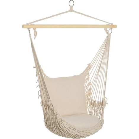 Fauteuil suspendu extérieur et intérieur chaise hamac balançoire avec coussins, tissage en coton, charge 120 Kg, blanc
