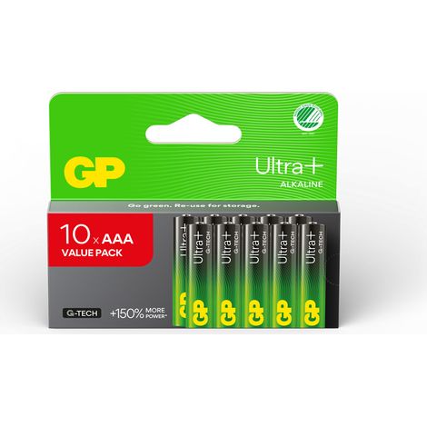 GP - Ultra Plus Alkaline Battery, Size AAA, 24AU/LR03, 1.5V (10-pack)