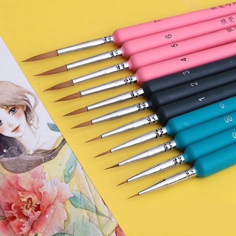 Nouveau pinceau Weizhuang G130 en poils de loup, poils doux pour aquarelle et peinture à l'huile, pinceau extra fin et ultra-fin peint à la main, G130 bleu foncé. (1/5)