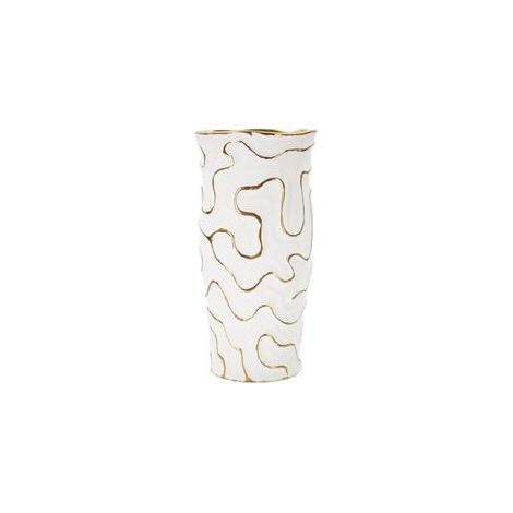 Mauro Ferretti Vase Élégant Blanc avec Accents Dorés 16 cm (1/5)