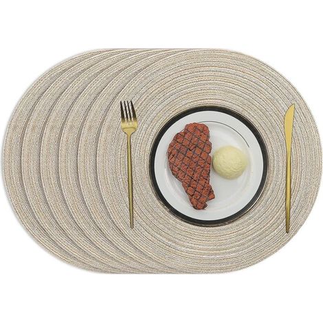 Set mit 6 runden, gewebten, beigefarbenen Platzsets – Isolierende und rutschfeste Platzsets aus geflochtener Baumwolle, 38 cm Durchmesser (1/5)