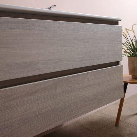 Meuble de salle de bains double lavabo KIAMAMI VALENTINA - 120 cm - Orme - Avec miroir — vue 3