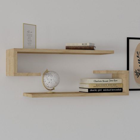 Mensola Siligo, 2 Ripiani, set da 2 Mensole, Sfumatura Colore Struttura Rovere, 60x20x15h cm Marrone Rovere (1/3)