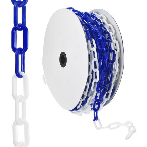 Chaîne barrière plastique 100 pieds, Chaîne sécurité plastique Maillons chaîne barrière contrôle foule pour clôture Portail Jardin Construction Allée Parking Ascenseur, Bleu Blanc (1/5)