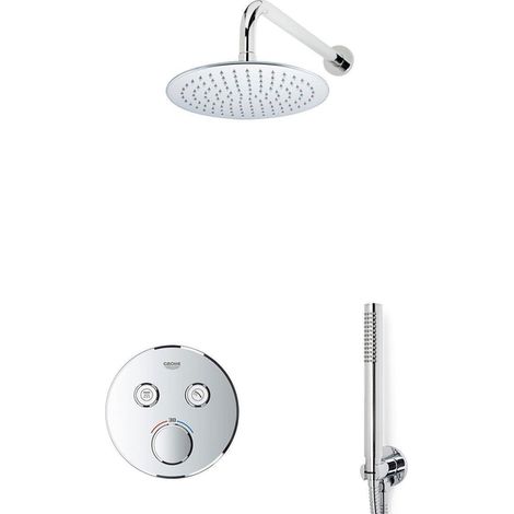 Grohe ensemble de douche grohtherm avec douche de tête, bras mural de 20 cm, douchette et support de flexible de douche chromés (1/5)