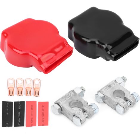 Paire de bornes de batterie Kit de poteau supérieur avec couvercle anneau en cuivre ensemble de tubes thermorétractables positif et négatif.