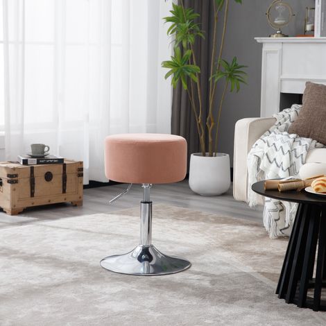 WOLTU 1x Barhocker Schminkhocker Höhenverstellbar Rund Drehbare Bürohocker SPA Arbeitshocker Cord-Sitzfläche verchromter Stahl, Rosa