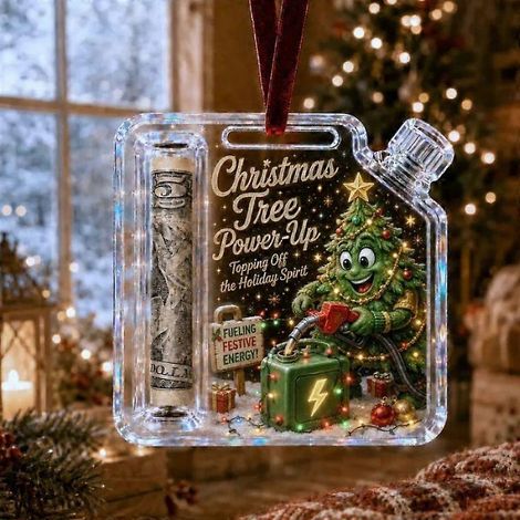 Porte-billets de Noël en acrylique transparent, décoration amusante à suspendre au sapin, ornement de Noël en forme de tirelire, décoration amusante pour offrir de l'argent. (1/4)