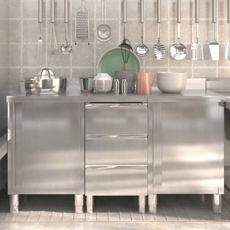 Armoires de cuisine commerciale 3 pcs Meuble de cuisine Acier inoxydable 64521 (1/5)