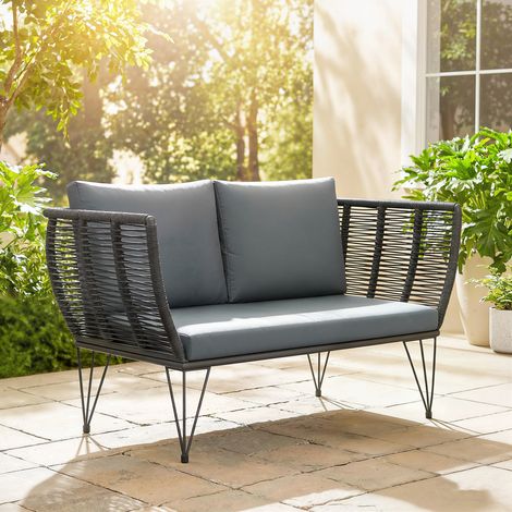 Canapé de jardin avec coussins, canapé 2 places, canapé de balcon extérieur, canapé en rotin, mobilier de jardin en polyrotin, 123 x 67 x 72 cm, gris clair