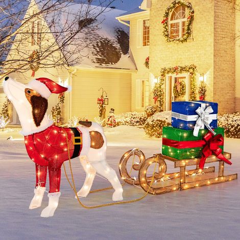 CASART Lighted Christmas Decorations Outdoor Pre-lit Xmas Dog & Sleigh (1/5)