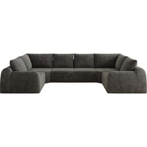 U-Form Sofa aus Chenille 344x200x85 cm, komprimiert, ohne Montage, dunkelgrau MODENUIT (1/5)