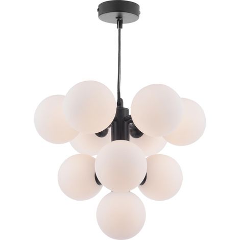 Dar Vine Suspension Vine à 10 lumières, noir satiné et verre opale (1/4)