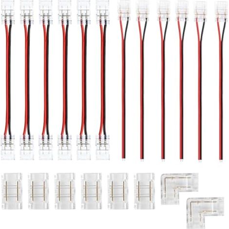 20 Pièces Connecteurs de Bandes LED 2 Broches 8 mm Connecteurs de Lumière sans Soudure en Forme de L et T Connecteurs d'Extension de Lumière d'Adaptateur LED pour 3528 2835 SMD RGB (1/5)