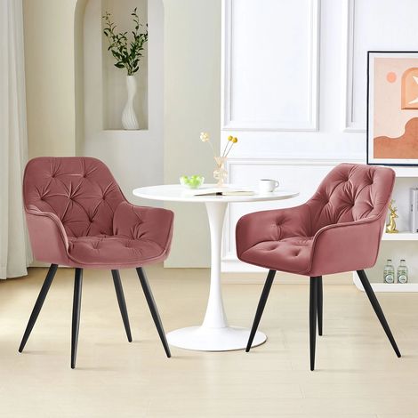 AINPECCA Dining Chairs Velvet Padded Seat Metal Legs Kitchen Chair Home Office(Rose,2PCS)