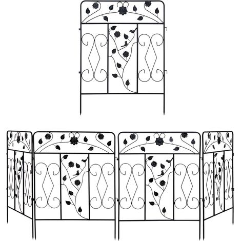 unho Valla de Jardín Metálica Decorativa Borde de Patio Hierro Negro Juego de 5 Unidades (1/5)