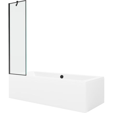 Mexen Cube Rechteck-Badewanne 180 x 80 cm mit Verkleidung und 1-flügeliger Wand 50 cm, schwarzes Muster - 550518080X9505007070 (1/5)