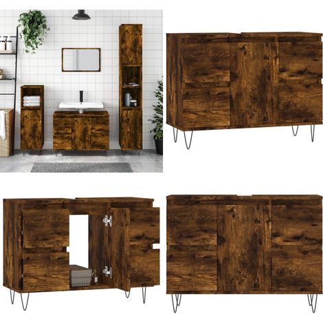 Badschrank Räuchereiche 80x33x60 cm Holzwerkstoff - Badezimmerschrank - Badezimmerschränke - Home & Living (1/5)