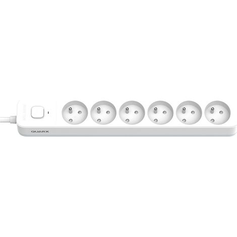 BLOC MULTIPRISES NF 2P+T 16A AVEC INTERRUPTEUR QUARX 6 PRISES - 1,50M - BLANC