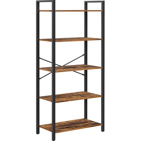 Étagère 5 Niveaux, Bibliothèque, Meuble de Rangement, pour Bureau, Salon, Chambre, 30 x 66 x 153 cm, Style Industriel, Marron Rustique et Noir d'Encre (1/5)