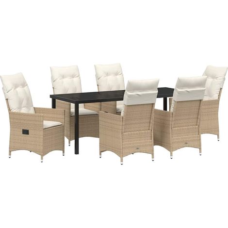 Maison Exclusive - Set da Pranzo per Giardino con cuscino 7 pcs Beige polyrattan