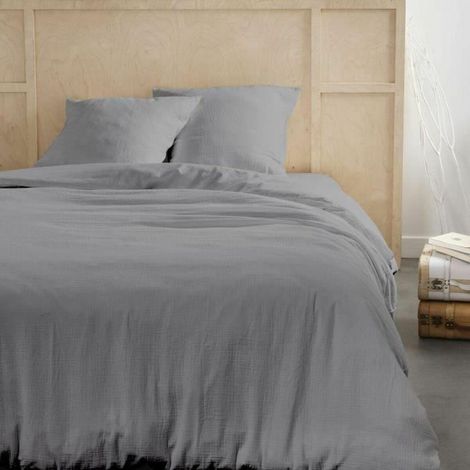 Parure de lit - AUJOURD'HUI - 123326 - 2 personnes - 260 x 240 cm - Gaze de coton unie - Acier