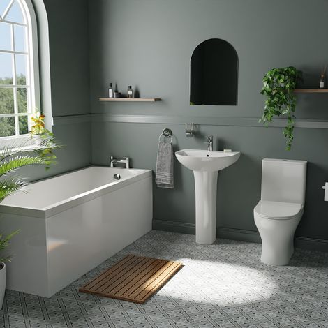 Harrogate White 550mm Basin and 1700mm Straight Single Ended Bathroom Suite including Taps and Wastes (1/5)